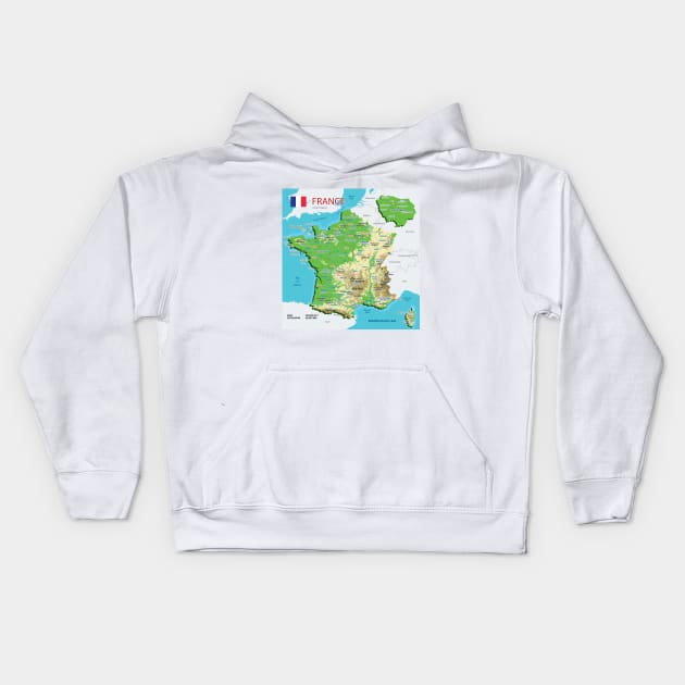 Geographic map of France Kids Hoodie by AliJun